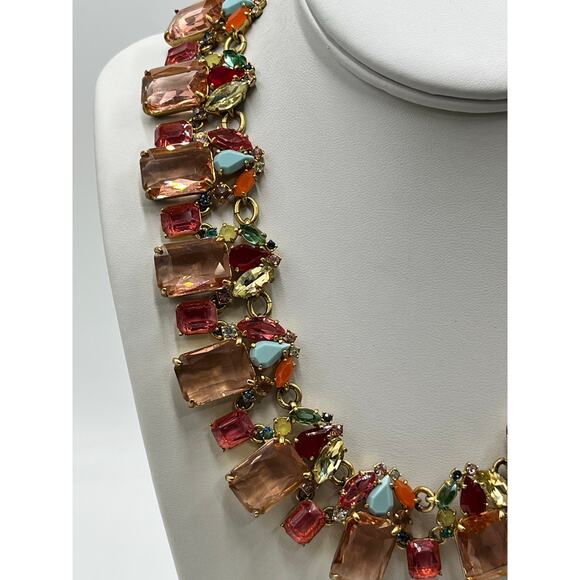 J. Crew Cluster Multicolor Emerald-Cut‎ Crystals Jewel-Tone Collar Necklace - Picture 10 of 12